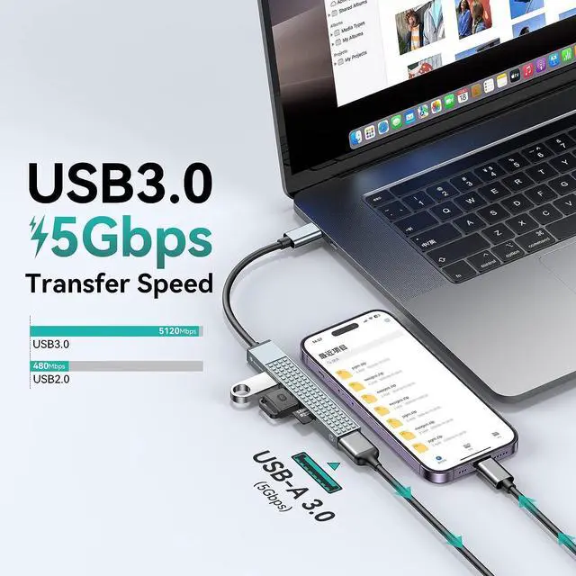 Alt view image 3 of 7 - Yottamaster USB C Hub, 4-in-1 USB C Adapter, Ultra Slim Data Hub with USB A 3.0*1/USB A 2.0*2/TF Card Ports, Compatible with Windows/Mac OS/Android USB-C to USB 3.0