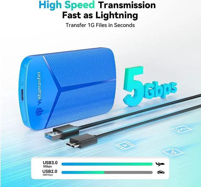 Alt view image 4 of 5 - Yottamaster Hard Drive Enclosure 2.5 Inch USB C 3.1 6Gbps External Hard Drive Enclosure for 7 mm 2.5 Inch HDD/SSD with UASP & Trim, Tool-Free SSD Enclosure with USB C 3.1 Cable (C to A Cable)-Blue