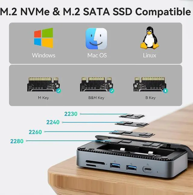 Alt view image 5 of 7 - Yottamaster USB C Hub with SSD Enclosure,10-in-1 USB-C Docking Station for M.2 PCIe NVMe/SATA SSD,10Gbps USB 3.2 Gen2, 4K@60Hz HDMI,100W PD, SD/TF3.0 Card Reader,Ethernet,Support 4TB for Windows,Mac