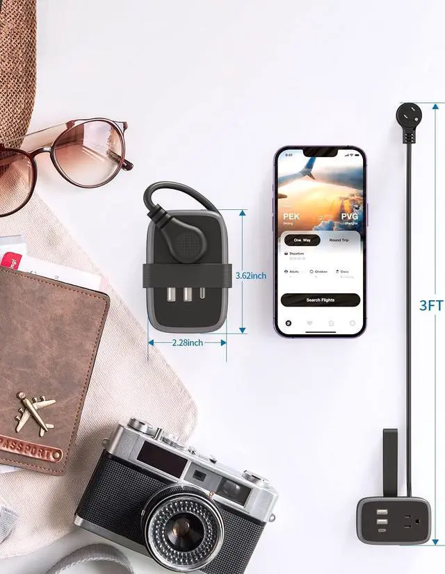 Alt view image 5 of 7 - Travel Power Strip with USB C Port, NTONPOWER Small Power Strip with Flat Plug,Multi Plug Travel Extension Cord Portable Power Strip with 2 Outlets 3 USB (1 USB C), for Cruise Travel Home Essentials