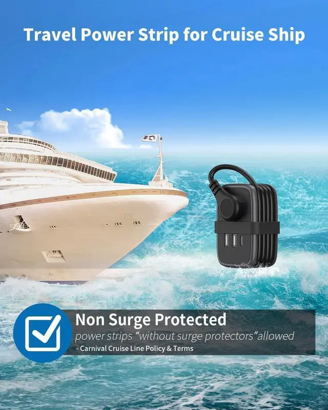 Alt view image 6 of 7 - Travel Power Strip with USB C Port, NTONPOWER Small Power Strip with Flat Plug,Multi Plug Travel Extension Cord Portable Power Strip with 2 Outlets 3 USB (1 USB C), for Cruise Travel Home Essentials