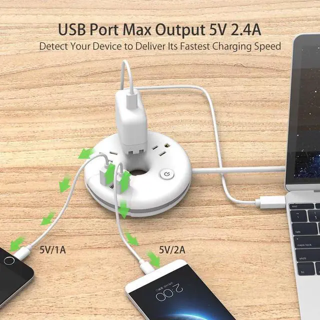 Alt view image 5 of 7 - Travel Power Strip, NTONPOWER 3 Outlets 3 USB Portable Desktop Charging Station Short Extension Cord 15 inches for Office, Home, Hotels, Cruise Ship, Nightstand, White
