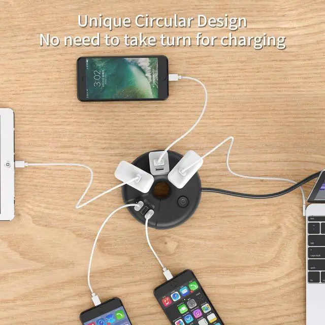 Alt view image 7 of 7 - Travel Power Strip with USB Ports, NTONPOWER Portable Desktop Charging Station with 3 Outlets 3 USB, 5 ft Extension Cord, Compact for Home, Office, Dorm Room, Nightstand, Cruise, Business Trip, Black