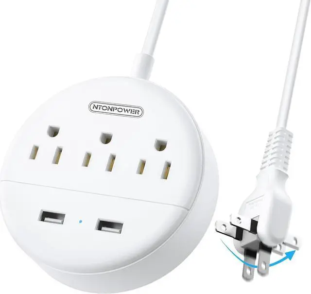 Main image of NTONPOWER 2 Prong Power Strip, 1875W/15A, 180° Rotating Plug, Two Prong Power Strip, 2 Prong to 3 Prong Outlet Adapter, 3 Outlets 2 USB, 5 ft Extension Cord, ETL Listed, Ideal for Old House White