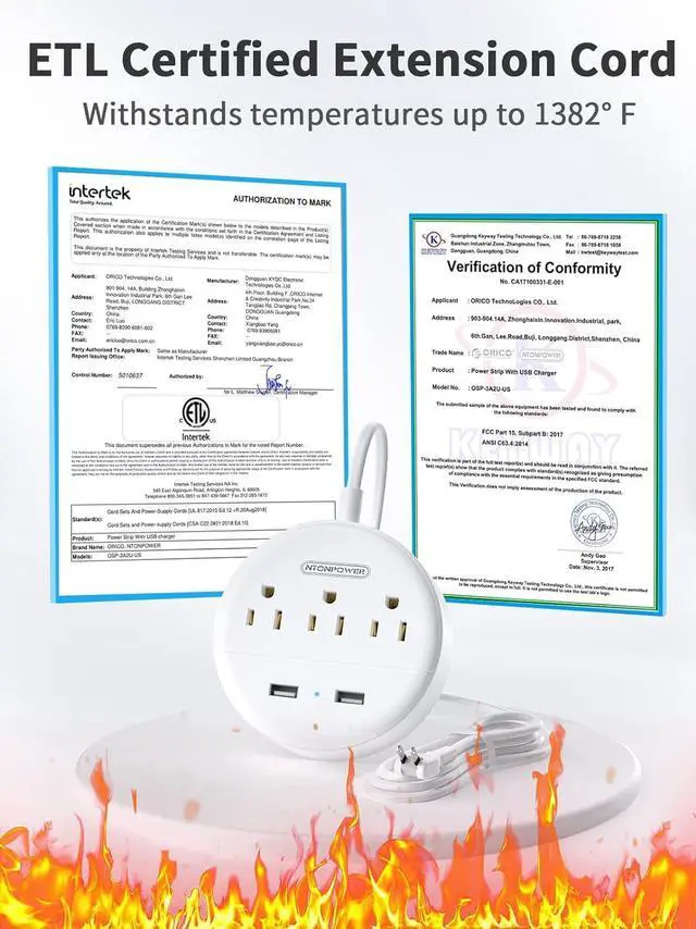 Alt view image 5 of 7 - NTONPOWER 2 Prong Power Strip, 9.8ft Extension Cord with Polarized Plug, 3 Prong to 2 Prong Outlet Adapter, 3 Outlets 2 USB Charging Ports, Wall Mountable, Ideal for Old House Non-Grounded Outlets
