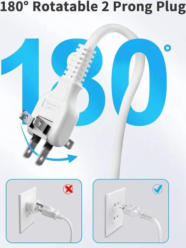 Alt view image 4 of 7 - NTONPOWER 2 Prong Power Strip, 9.8ft Extension Cord with Polarized Plug, 3 Prong to 2 Prong Outlet Adapter, 3 Outlets 2 USB Charging Ports, Wall Mountable, Ideal for Old House Non-Grounded Outlets
