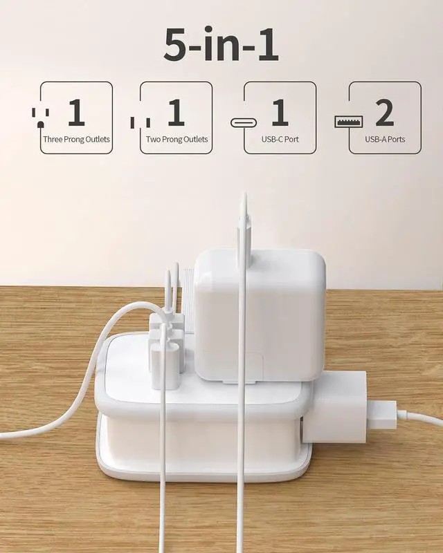 Alt view image 2 of 7 - 2 Pack Power Strip with USB C Ports, 2 Outlets 3 USB Ports, NTONPOWER Small Power Strip with 3ft Short Extension Cord Retractable, Compact Size for Travel Home Office Hotel Cruise Essentials, White