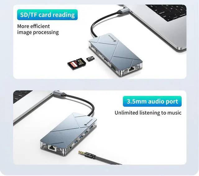 Alt view image 7 of 7 - Yottamaster USB C Hub Docking Station PD100W 4K HDMI RJ45 VGA SD For MacBook Air