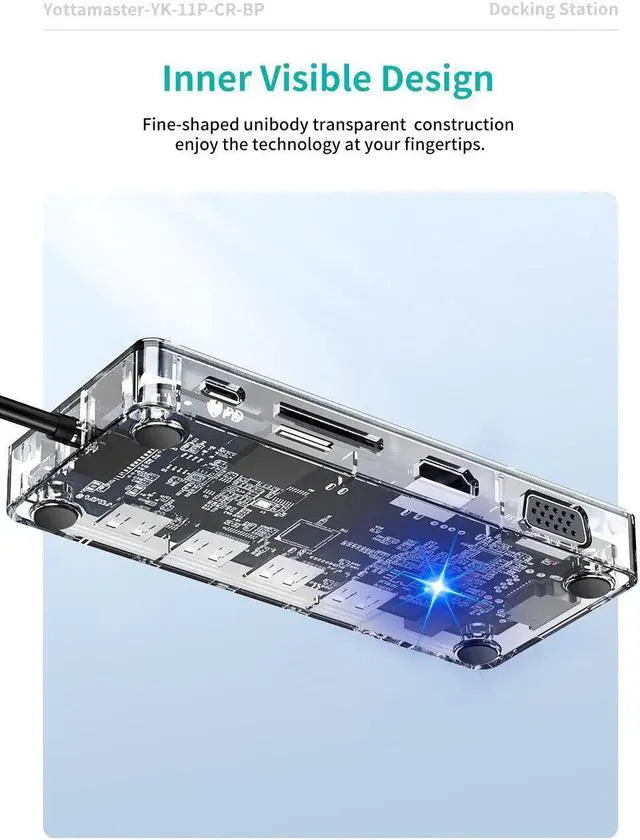 Alt view image 3 of 7 - Yottamaster USB C Hub Docking Station PD100W 4K HDMI RJ45 VGA SD For MacBook Air