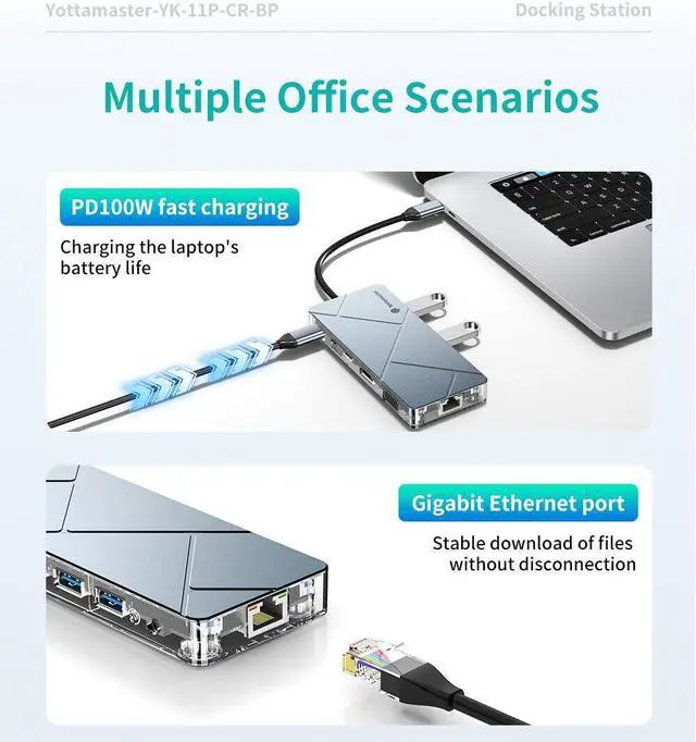 Alt view image 5 of 7 - Yottamaster USB C Hub Docking Station PD100W 4K HDMI RJ45 VGA SD For MacBook Air
