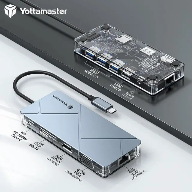 Alt view image 3 of 4 - Yottamaster USB C Hub Docking Station PD100W 4K HDMI RJ45 VGA SD For MacBook Air