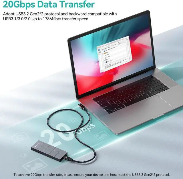 Alt view image 5 of 7 - Yottamaster USB C to USB C Cable Right Angle(100W, 20Gbps, 1.65ft), USB C Video Cable Type C Monitor Cable with 4K 60HZ Output, Fully Support MacBook Pro, iPad Pro, Samsung