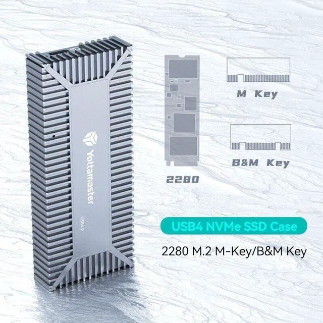 Alt view image 7 of 13 - Yottamaster 40Gbps M.2 SSD Enclosure for 2280 NVMe SSD-NVMe Enclosure for Thunderbolt 4/Thunderbolt 3/USB4, Up to 2800MB/s