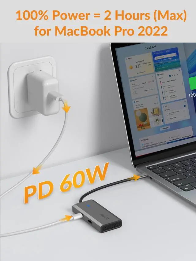 Alt view image 4 of 6 - iDsonix 5-in-1 Aluminum USB C Hub Docking Station with 4K HDMI, 60W Power Delivery, USB 3.0 5Gbps Data Ports, for MacBook Air/Pro, iPad, HP, Dell and More (Grey)