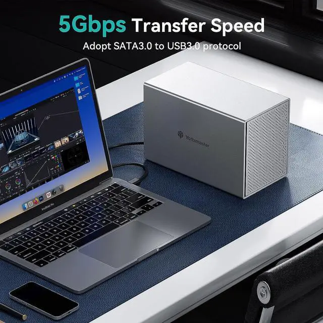 Alt view image 3 of 7 - Yottamaster 5 Bay 2.5 & 3.5 Inch SATA Hard Drive Enclosure, 6Gbps USB C HDD/SSD Enclosure with Fan, Up to 80TB(5x16TB) Direct Attached Storage (DAS) for Data Backup NAS Expansion [PS500C3]
