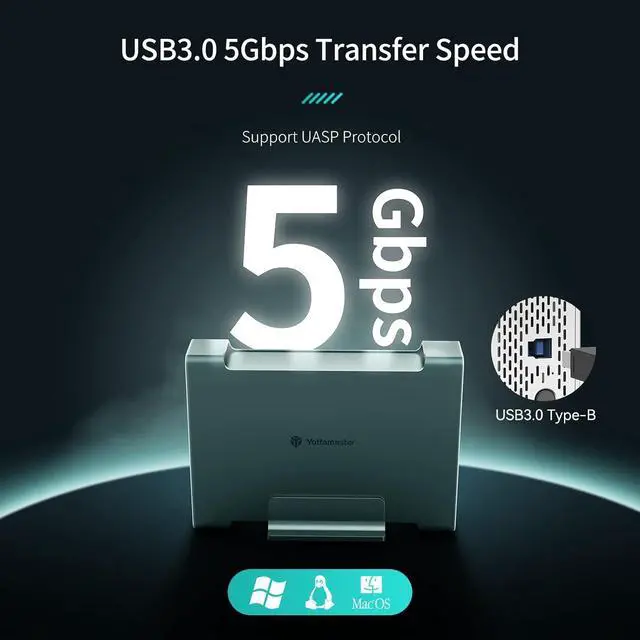 Alt view image 2 of 7 - 1 BAY 3.5 Inch Hard Drive Enclosure, Yottamaster Aluminum USB 3.0 External SATA Enclosure Hard Disk Caddy Reader for 3.5" SATA HDD/SSD up to 16TB, UASP Supported- Designed for Mac[DR1U3-35]