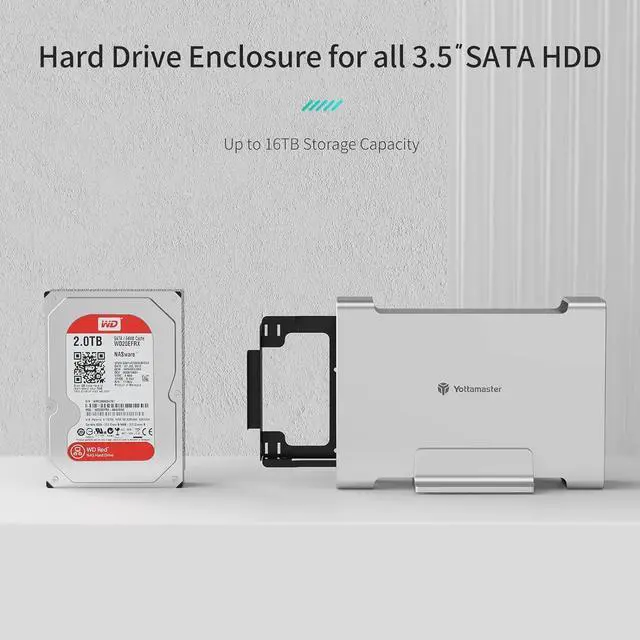 Alt view image 3 of 7 - 1 BAY 3.5 Inch Hard Drive Enclosure, Yottamaster Aluminum USB 3.0 External SATA Enclosure Hard Disk Caddy Reader for 3.5" SATA HDD/SSD up to 16TB, UASP Supported- Designed for Mac[DR1U3-35]