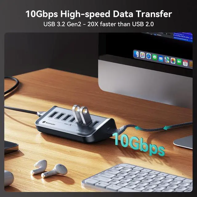 Alt view image 2 of 7 - Yottamaster USB-C 3.2 Hub 7 Ports, USB Hub Powered 5V / 3A, USB 3.2 Gen2 10Gbps Data Hub with USBA to USBC Cable Right Angle for Laptop, PC, Mobile HDD, and More(3.2ft)