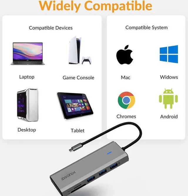 Alt view image 7 of 7 - USB C Hub, iDsonix 8 in 1 USB C Hub Aluminium Multiport Adapter, USB C Docking Station with HDMI 4K@60Hz, PD 100W, 1Gigabit Ethernet, SD/TF Card Reader for MacBook Air/Pro iPad Dell/Hp Laptop Grey
