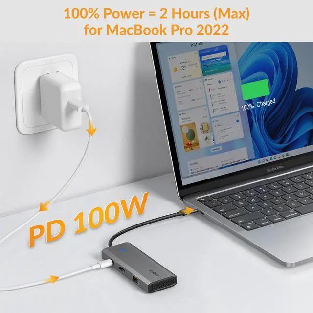 Alt view image 4 of 7 - USB C Hub, iDsonix 8 in 1 USB C Hub Aluminium Multiport Adapter, USB C Docking Station with HDMI 4K@60Hz, PD 100W, 1Gigabit Ethernet, SD/TF Card Reader for MacBook Air/Pro iPad Dell/Hp Laptop Grey