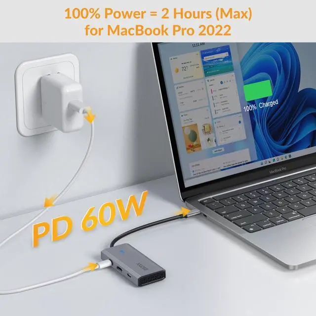 Alt view image 2 of 6 - 6 in 1 USB C HUB Type-C Multi USB Port 4K HDMI Adapter Dock PD 60W