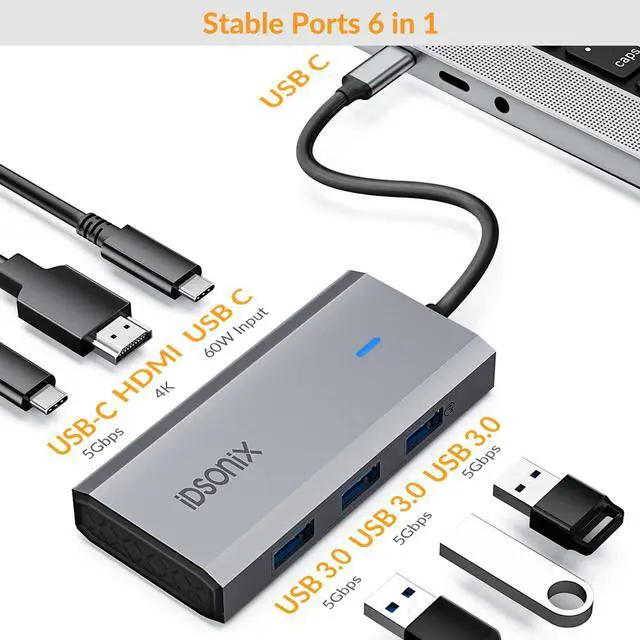 Main image of 6 in 1 USB C HUB Type-C Multi USB Port 4K HDMI Adapter Dock PD 60W