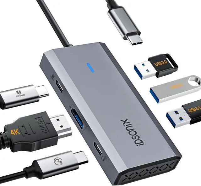 Alt view image 6 of 6 - 6 in 1 USB C HUB Type-C Multi USB Port 4K HDMI Adapter Dock PD 60W
