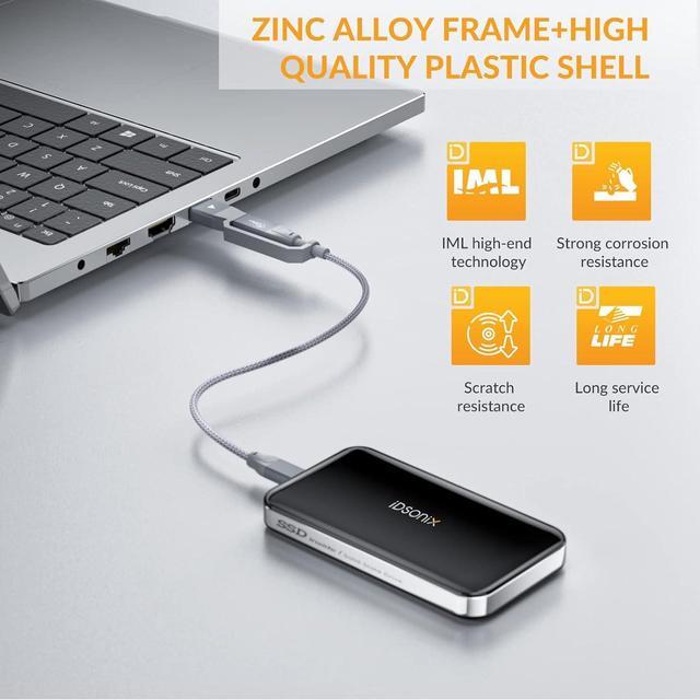 Alt view image 7 of 7 - Dsonix 500G Portable SSD, External SSD 10Gbps USB 3.1 Gen 2, Up to 1030MB/s Read, Portable Hard Drive SSD Compatible with PC/Laptops/iPad/Mac (2 in 1 Cable Included)