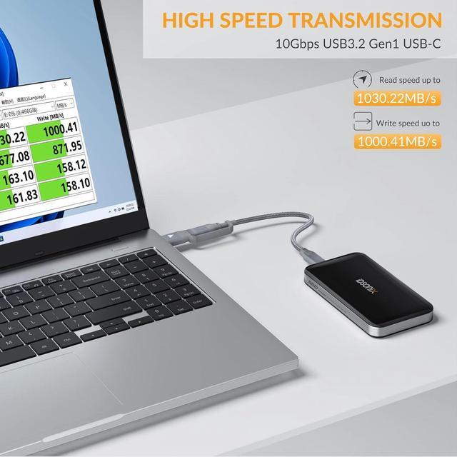Alt view image 3 of 7 - Dsonix 500G Portable SSD, External SSD 10Gbps USB 3.1 Gen 2, Up to 1030MB/s Read, Portable Hard Drive SSD Compatible with PC/Laptops/iPad/Mac (2 in 1 Cable Included)
