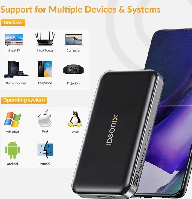 Alt view image 4 of 7 - Dsonix 500G Portable SSD, External SSD 10Gbps USB 3.1 Gen 2, Up to 1030MB/s Read, Portable Hard Drive SSD Compatible with PC/Laptops/iPad/Mac (2 in 1 Cable Included)