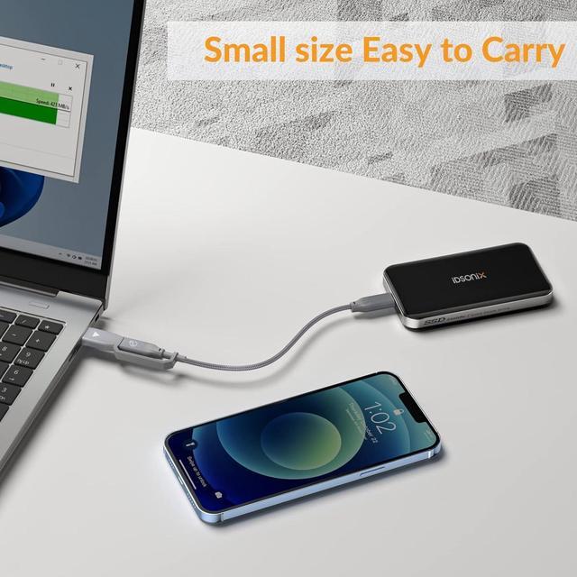 Alt view image 5 of 7 - Dsonix 500G Portable SSD, External SSD 10Gbps USB 3.1 Gen 2, Up to 1030MB/s Read, Portable Hard Drive SSD Compatible with PC/Laptops/iPad/Mac (2 in 1 Cable Included)