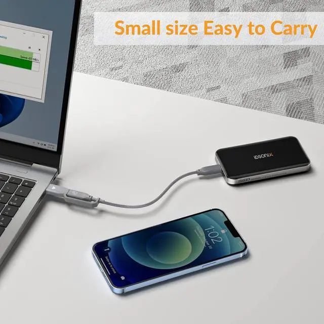 Alt view image 2 of 7 - iDsonix 256G Portable SSD, External SSD USB 3.1 Gen 1, Up to 551MB/s Read, Portable Hard Drive SSD Compatible with PC/Laptops/iPad/Mac (2 in 1 Cable Included)
