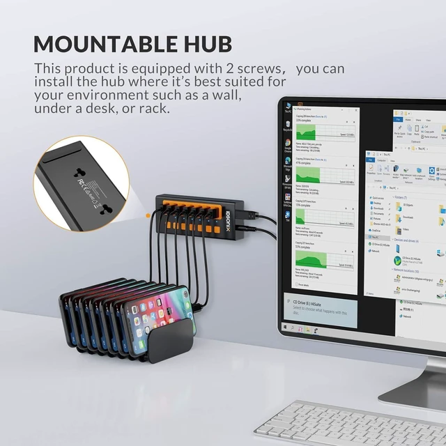 Alt view image 6 of 7 - IDSONIX Powered USB 3.0 Hub, 7-Port Powered USB Hub 3.0 with Individual Switch, Fast Charging USB 3.0 Hub Expander Compatible with All USB Devices Laptops Desktops BC1.2 12V 4A Power Adapter