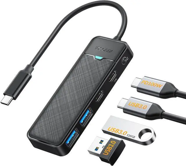 Main image of iDsonix-AMPW2AC USB C Hub, USB Extension Type C Multiport Adapter with 100W PD, USB-C & 2 USB-A Data Slim USB Splitter for iPhone, Samsung, MacBook Air/Pro, iPad Pro, Chromebook, Dell XPS, HP, etc