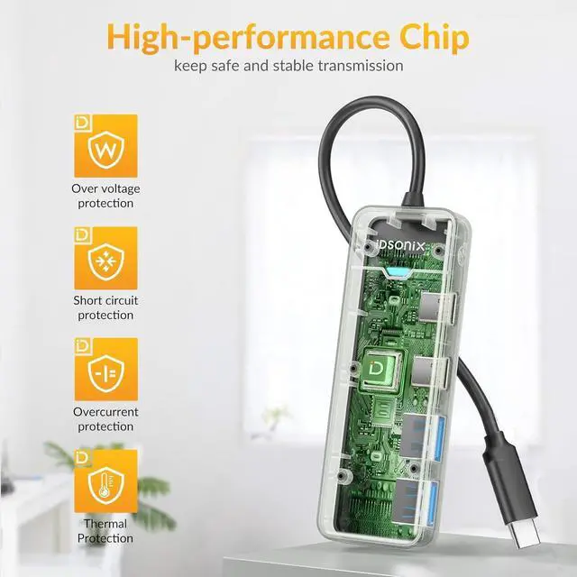 Alt view image 2 of 6 - iDsonix-AMPW2AC USB C Hub, USB Extension Type C Multiport Adapter with 100W PD, USB-C & 2 USB-A Data Slim USB Splitter for iPhone, Samsung, MacBook Air/Pro, iPad Pro, Chromebook, Dell XPS, HP, etc