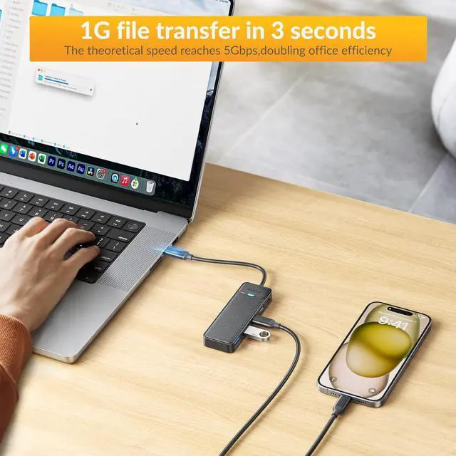 Alt view image 4 of 6 - iDsonix-AMPW2AC USB C Hub, USB Extension Type C Multiport Adapter with 100W PD, USB-C & 2 USB-A Data Slim USB Splitter for iPhone, Samsung, MacBook Air/Pro, iPad Pro, Chromebook, Dell XPS, HP, etc