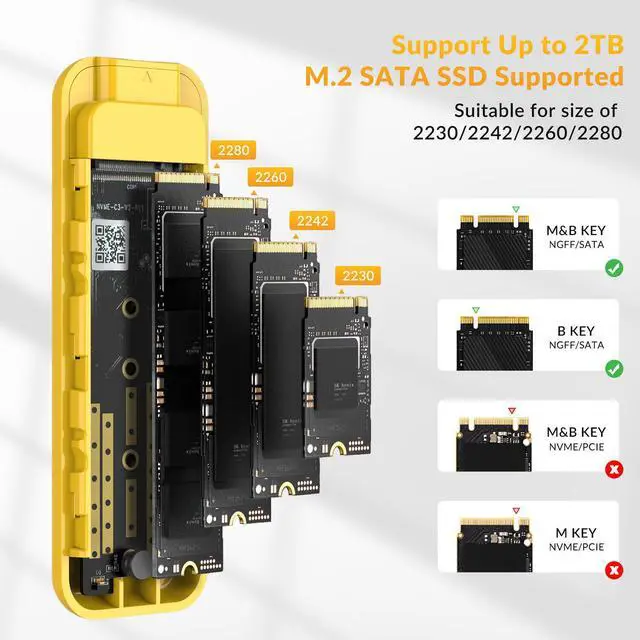 Alt view image 5 of 7 - IDSONIX M.2 SATA SSD NGFF Enclosure, USB 3.1 Gen 1 (6 Gbps) to SATA PCI-E M.2 SSD Case Support UASP for SATA SSD Size 2230/2242/2260/2280 (M.2 SATA)