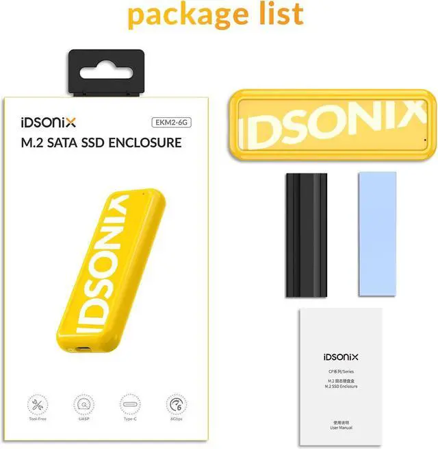 Alt view image 2 of 7 - IDSONIX M.2 SATA SSD NGFF Enclosure, USB 3.1 Gen 1 (6 Gbps) to SATA PCI-E M.2 SSD Case Support UASP for SATA SSD Size 2230/2242/2260/2280 (M.2 SATA)