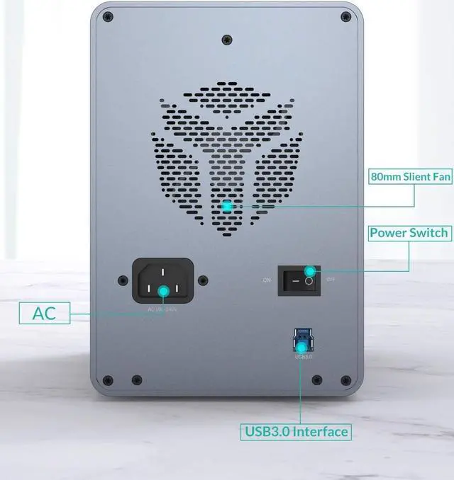 Alt view image 5 of 14 - Yottamaster 5 Bay Hard Drive Enclosure, Aluminum USB3.0 3.5" HDD Enclosure for 3.5/2.5 Inch SATA HDD Support 90TB (5 x 18TB), Non-RAID Direct Attached Storage (DAS) with Fan & 150W Power- [FS5U3]