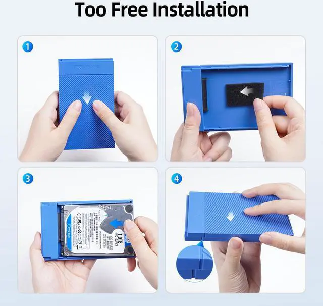 Alt view image 3 of 6 - SAN ZANG BY IDsonix 2.5 Inch Hard Drive Enclosure, 5Gbps USB 3.0 to SATA III 5Gbps High-Speed Transmission for 7-9.5MM HDD SSD Enclosure, USB-B to USB-A, Support UASP Trim for Windows PS4 Xbox (Blue)