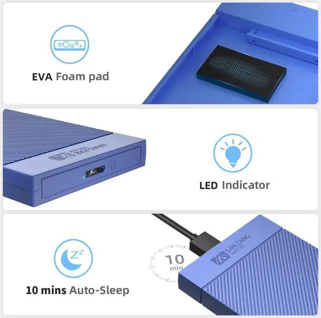 Alt view image 5 of 6 - SAN ZANG BY IDsonix 2.5 Inch Hard Drive Enclosure, 5Gbps USB 3.0 to SATA III 5Gbps High-Speed Transmission for 7-9.5MM HDD SSD Enclosure, USB-B to USB-A, Support UASP Trim for Windows PS4 Xbox (Blue)