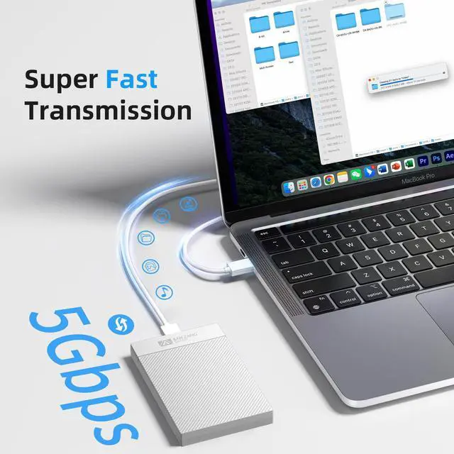 Alt view image 2 of 5 - SAN ZANG BY IDsonix 2.5 Inch Hard Drive Enclosure, 5Gbps USB 3.1 Gen 1 to SATA III High-Speed Transmission for 7-9.5MM HDD SSD Enclosure, USB-A to USB-B, Support UASP Trim for Windows PS4 Xbox (White)