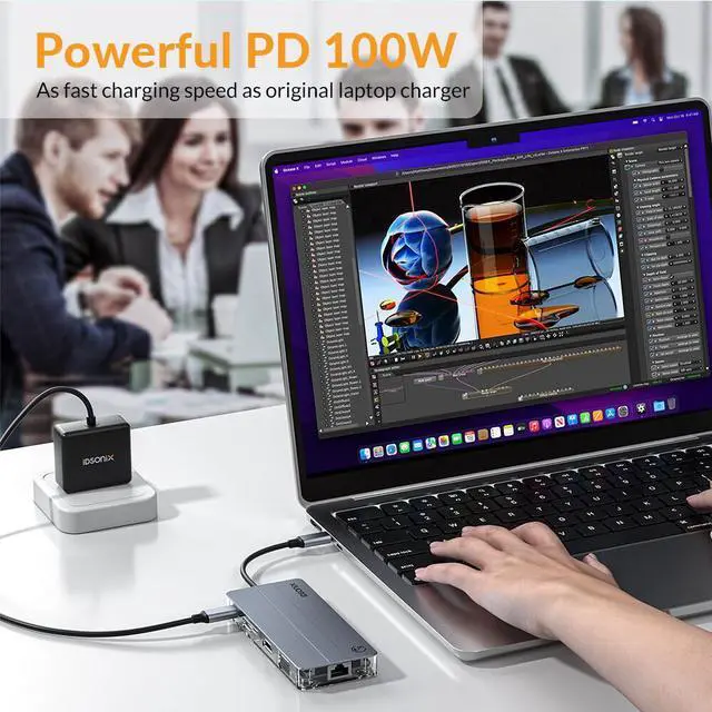 Alt view image 2 of 6 - iDsonix USB C Hub, 6 in 1 USB C hub with HDMI 4K, 5Gbps Data, 1000M Ethernet, PD 100W, USB C Hub Multi Port Adapters for MacBook Air/Pro Laptop