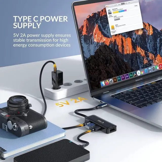 Alt view image 5 of 7 - USB C HUB, iDsonix USB-C Multiport USB Hub with 4K HDMI, USB 3.0 5Gbps Data Transfer Port for MacBook Pro/Air M1 2020, iPad Pro 2021, iPad Mini 6, Surface Pro and More(4P)