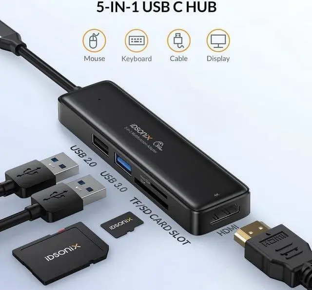 Alt view image 2 of 7 - USB-C HUB 4K 60Hz, iDsonix USB-C Multiport Adapter with 4K HDMI, USB 3.0 5Gbps Data Transfer Port for MacBook Pro/Air M1 2020, iPad Pro 2021, iPad Mini 6, Surface Pro and More(5P)