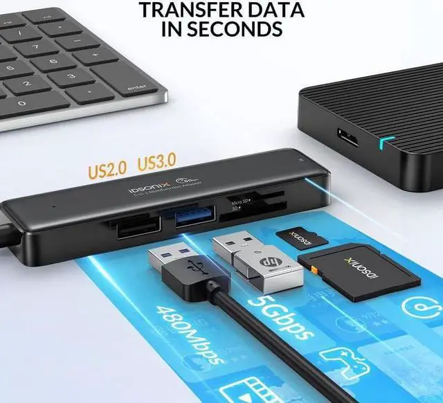 Alt view image 4 of 7 - USB-C HUB 4K 60Hz, iDsonix USB-C Multiport Adapter with 4K HDMI, USB 3.0 5Gbps Data Transfer Port for MacBook Pro/Air M1 2020, iPad Pro 2021, iPad Mini 6, Surface Pro and More(5P)