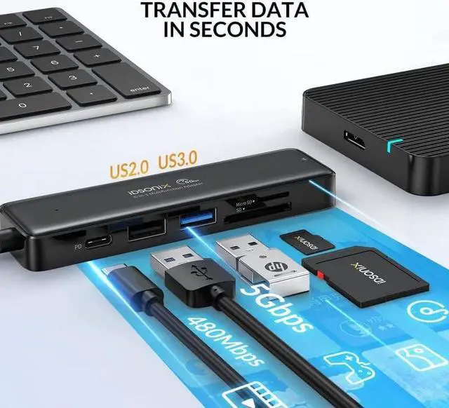 Alt view image 4 of 7 - USB C HUB, iDsonix USB-C Multiport USB Hub 6-in-1 with 4K HDMI, 55W Power Delivery, USB 3.0 Data Port for MacBook Pro/Air Surface Pro, Flash Drive, Mobile HDD and More(6P)