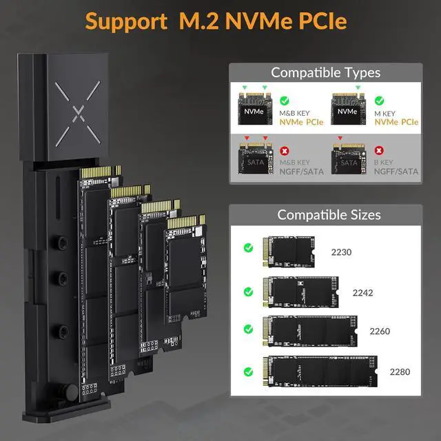 Alt view image 2 of 6 - iDsonix M.2 NVMe PCIe SSD Enclosure Adapter[Tool Free][Aluminum], NVMe to USB C 3.2 Gen 2 10Gbps NVMe PCIe External Enclosure, Supports M-Key/B+M Key, with UASP Trim for 2230/2242/2260/2280 SSD-RG