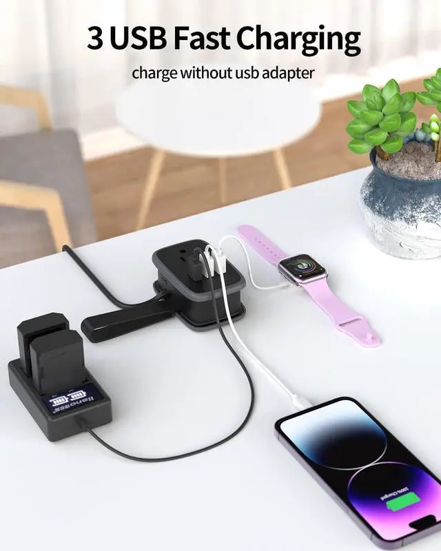 Alt view image 2 of 4 - NTONPOWER Travel Power Strip with USB Ports, Portable Small Power Strip with 3FT Wrapped Flat Plug Extension Cord, 2 Outlets 3 USB Ports, Non Surge Protector for Cruise Ship Hotel Black