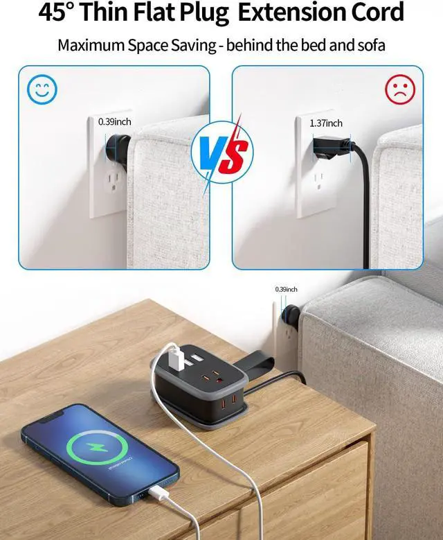 Alt view image 5 of 7 - 2 Pack Travel Power Strip, NTONPOWER Portable Flat Plug Power Strip with 2 Outlets 3 USB Ports, Wrapped Extension Cord 3 ft, Cruise Approved, Compact Size for Home Office Hotel, Travel Essentials